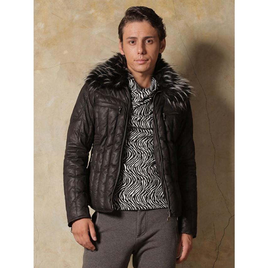 ダウンジャケット メンズ  フェイクレザー グレー ネイビー ブラック 紺 黒 S M L XL 2L LL REGIEVO レジエボ hk エイチケー 55506 | REGIEVO | 05