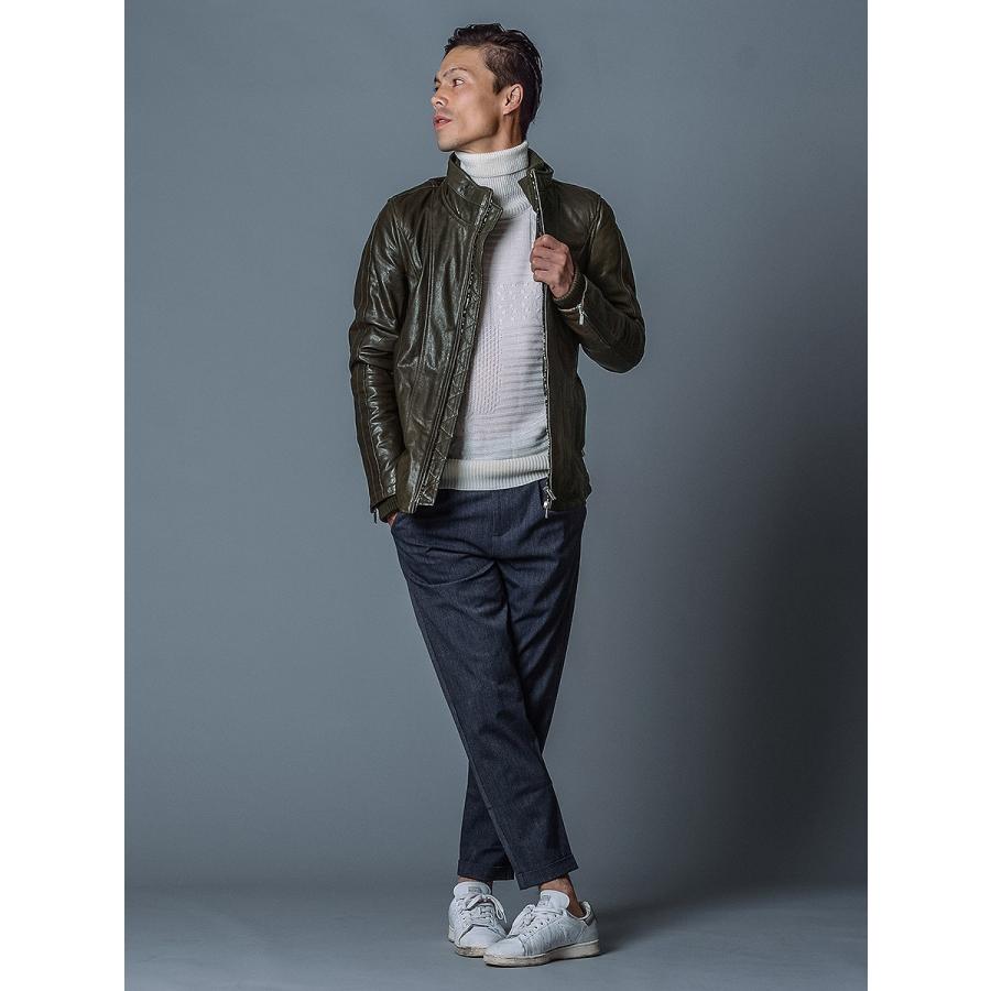 DIESELカーキ/レザーシングルライダースジャケット DIESELカーキ/レザーシングルライダースジャケット