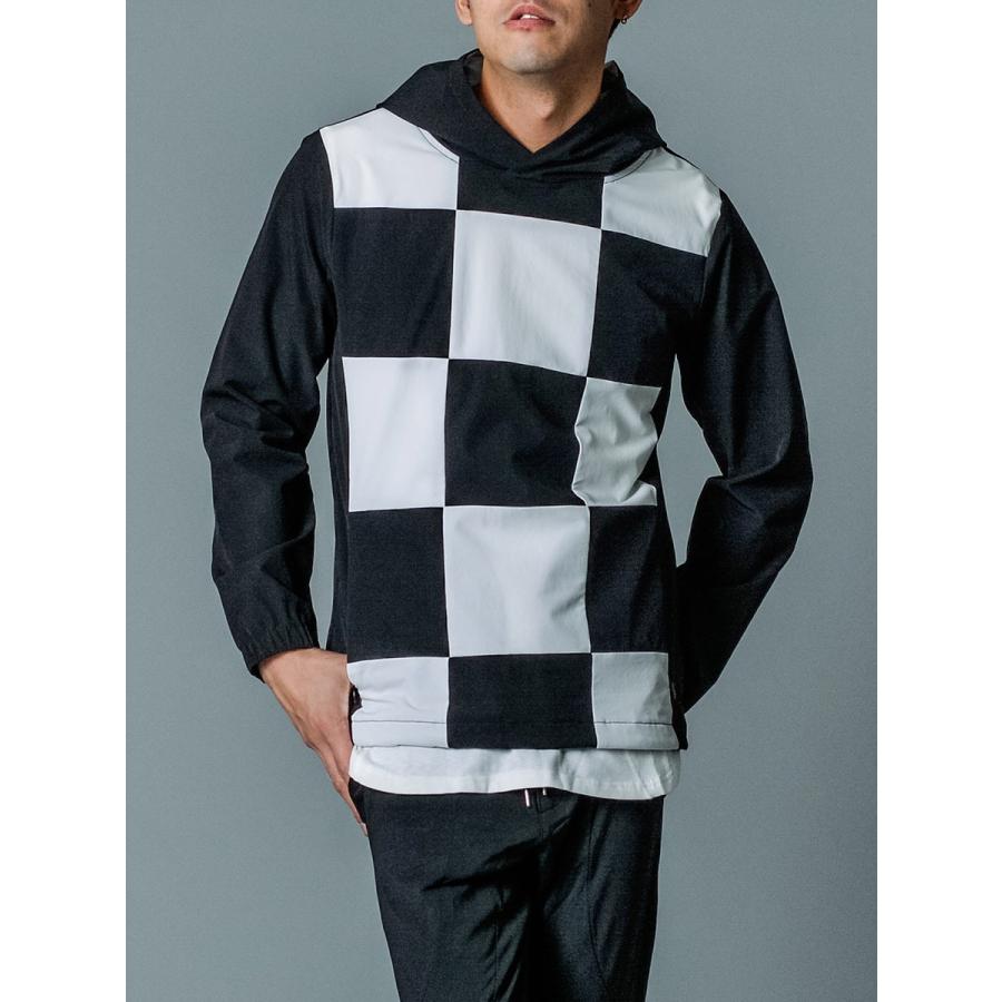 パーカー メンズ 春 秋 冬 白 黒 ホワイト グレー ブラック M L XL 2L LL プルパーカー プルオーバー 切替 ブロッキング 市松模様 REGIEVO レジエボ 85114 | REGIEVO | 05