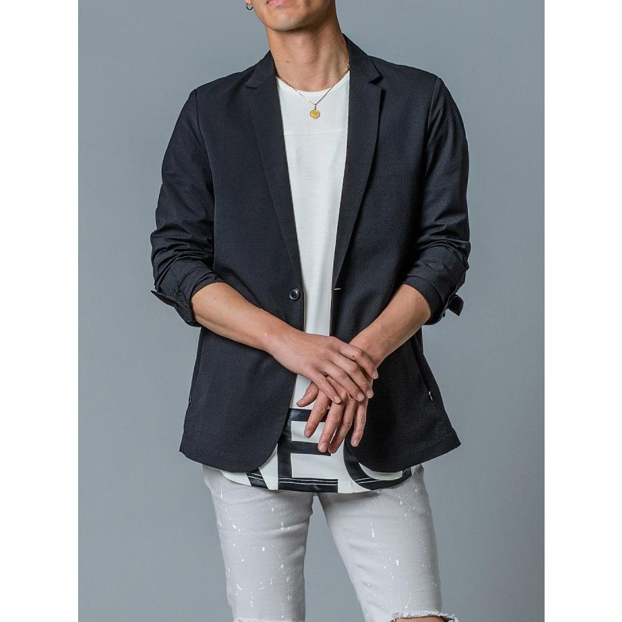 サマージャケット メンズ ストライプ ジャガード ジャケット ストレッチ ネイビー ブラック 春 夏 秋 REGIEVO レジエボ 85135 | REGIEVO | 03