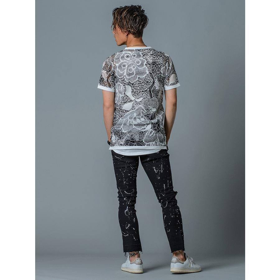 Tシャツ メンズ 半袖 タンクトップ 2点セット アンサンブル メッシュ 総柄 白 赤 ホワイト レッド S M L XL REGIEVO | REGIEVO | 06
