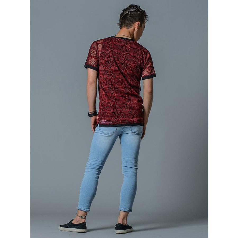 Tシャツ メンズ 半袖 タンクトップ 2点セット アンサンブル メッシュ 総柄 白 赤 ホワイト レッド S M L XL REGIEVO | REGIEVO | 09