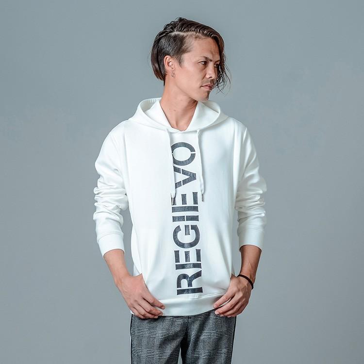 パーカー メンズ 春 秋 冬 白 黒 ホワイト グレー ブラック S M L XL 2L LL ロゴ プリント プルパーカー プルオーバー ストレッチ REGIEVO レジエボ 85512 | REGIEVO