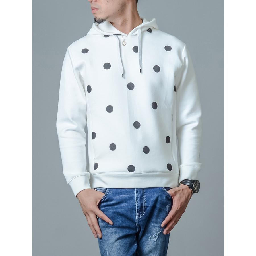 パーカー メンズ 春 秋 冬 白 黒 ホワイト グレー ブラック S M L XL 2L LL ドット プリント プルパーカー プルオーバー ストレッチ REGIEVO レジエボ 85513 | REGIEVO | 04