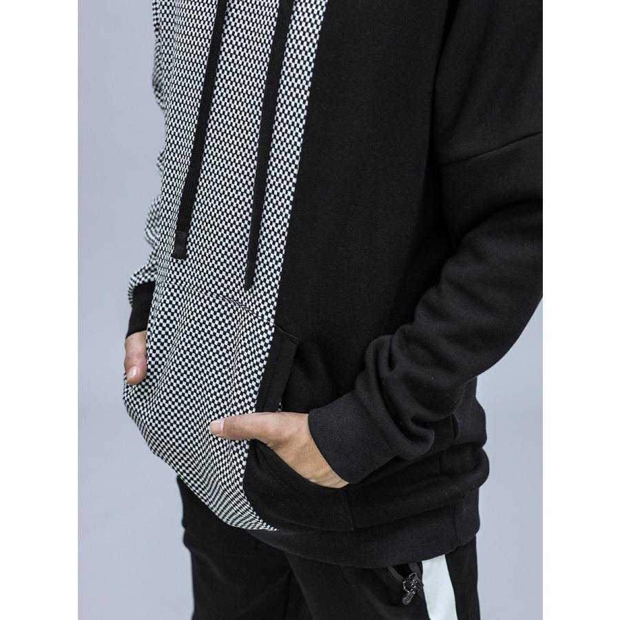 パーカー メンズ 春 秋 冬 白 黒 ホワイト グレー ブラック S M L XL 2L LL プルパーカー プルオーバー プリント 市松模様 総柄 REGIEVO レジエボ 85520 | REGIEVO | 12