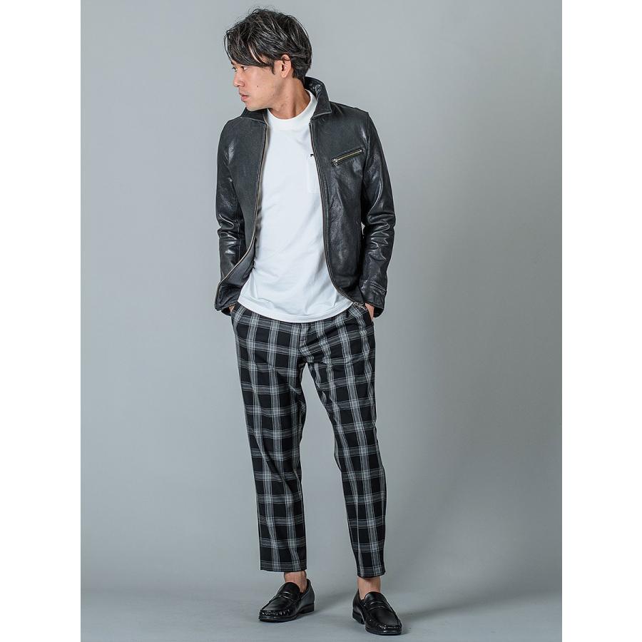 スラックス メンズ テーパード ワイド 春夏 秋冬 黒 グレー ブラック 29 30 31 S M L チェック 9分丈 アンクルパンツ ツータック シャーリング REGIEVO 95104 | REGIEVO | 18