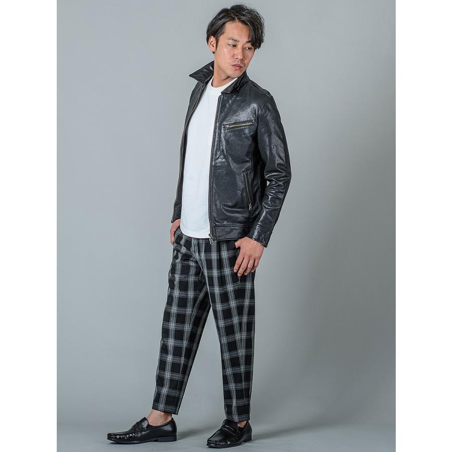 スラックス メンズ テーパード ワイド 春夏 秋冬 黒 グレー ブラック 29 30 31 S M L チェック 9分丈 アンクルパンツ ツータック シャーリング REGIEVO 95104 | REGIEVO | 19