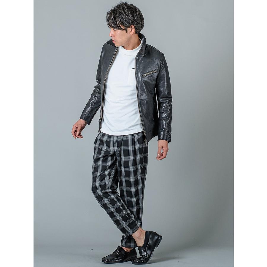 スラックス メンズ テーパード ワイド 春夏 秋冬 黒 グレー ブラック 29 30 31 S M L チェック 9分丈 アンクルパンツ ツータック シャーリング REGIEVO 95104 | REGIEVO | 20
