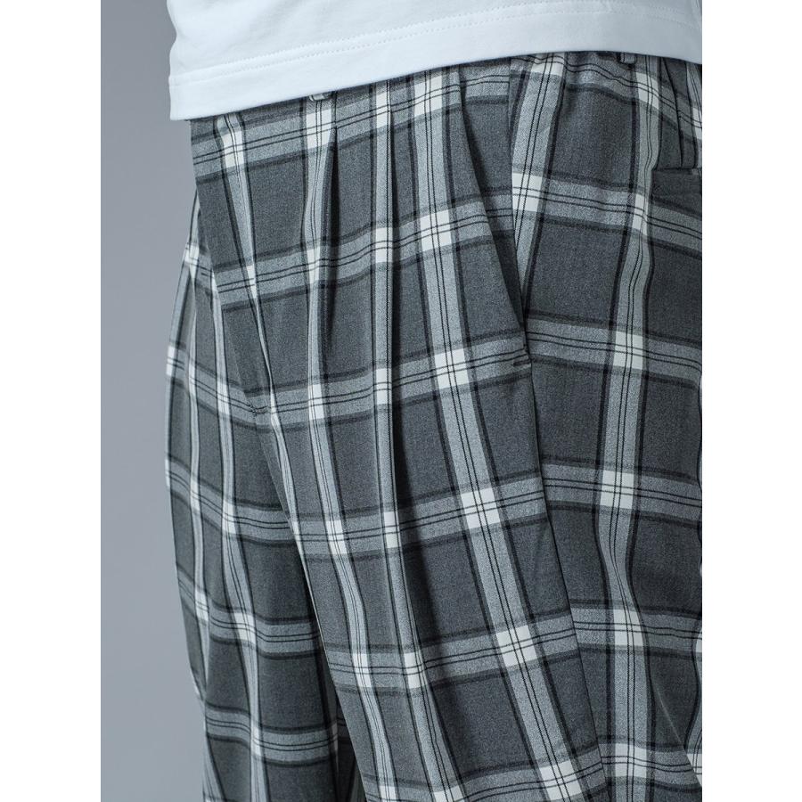 スラックス メンズ テーパード ワイド 春夏 秋冬 黒 グレー ブラック 29 30 31 S M L チェック 9分丈 アンクルパンツ ツータック シャーリング REGIEVO 95104 | REGIEVO | 22