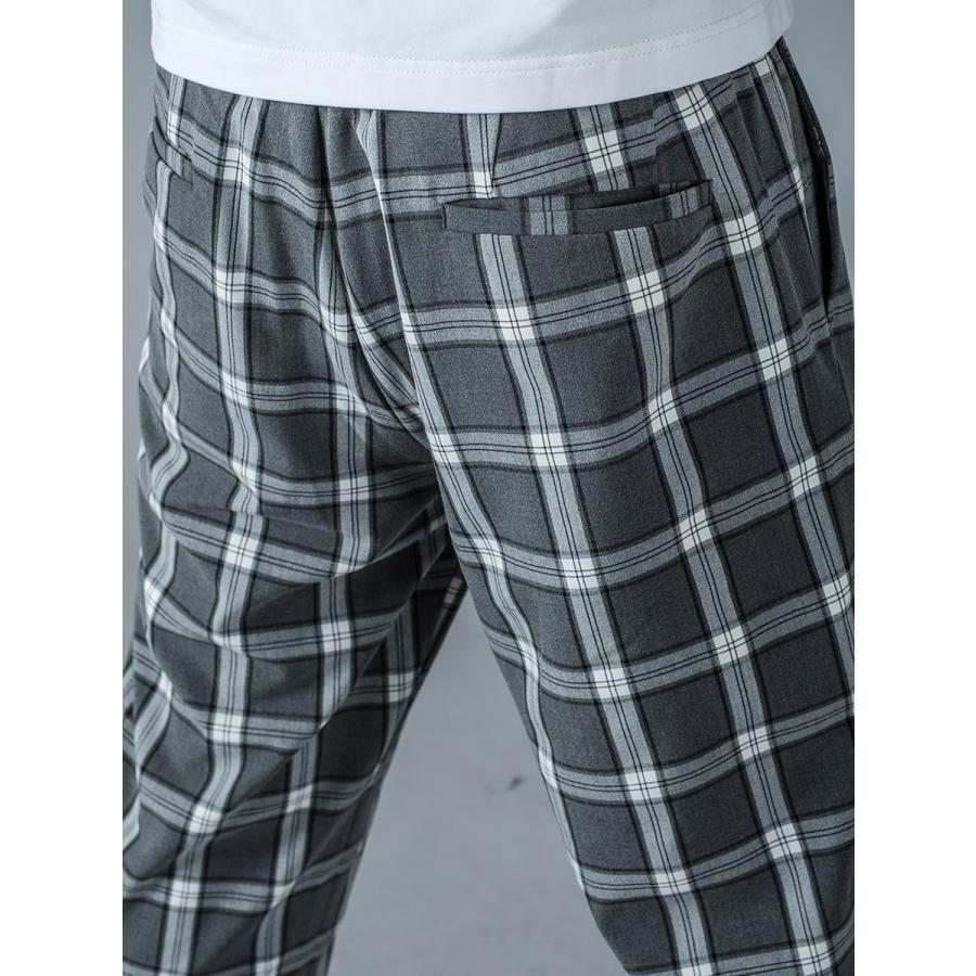 スラックス メンズ テーパード ワイド 春夏 秋冬 黒 グレー ブラック 29 30 31 S M L チェック 9分丈 アンクルパンツ ツータック シャーリング REGIEVO 95104 | REGIEVO | 23