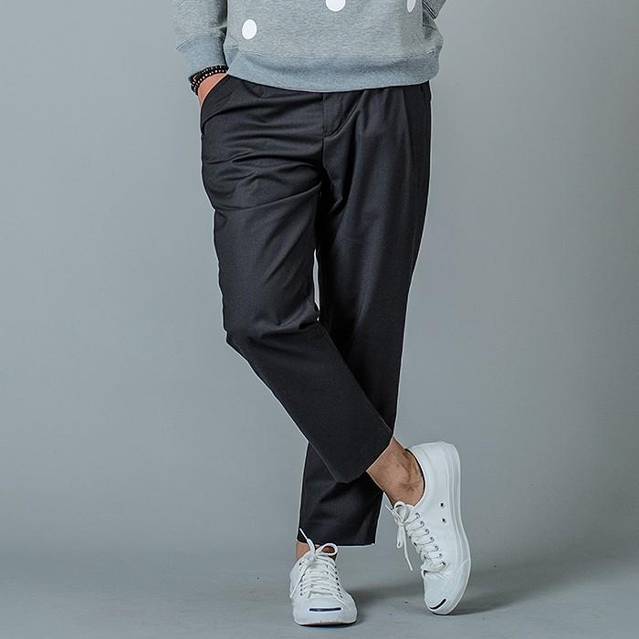 スラックス メンズ テーパード ワイド 春夏 秋冬 黒 グレー ブラック 29 30 31 S M L チェック 9分丈 アンクルパンツ ツータック シャーリング REGIEVO 95104 | REGIEVO | 07