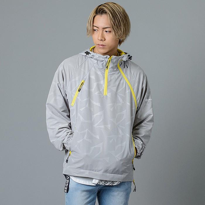 REGIEVO レジエボ ウィンドブレーカー スポーティー カジュアル 総柄 プルパーカー メンズ 春 秋 グレー オレンジ ブラック S M L 95105 | REGIEVO | 04