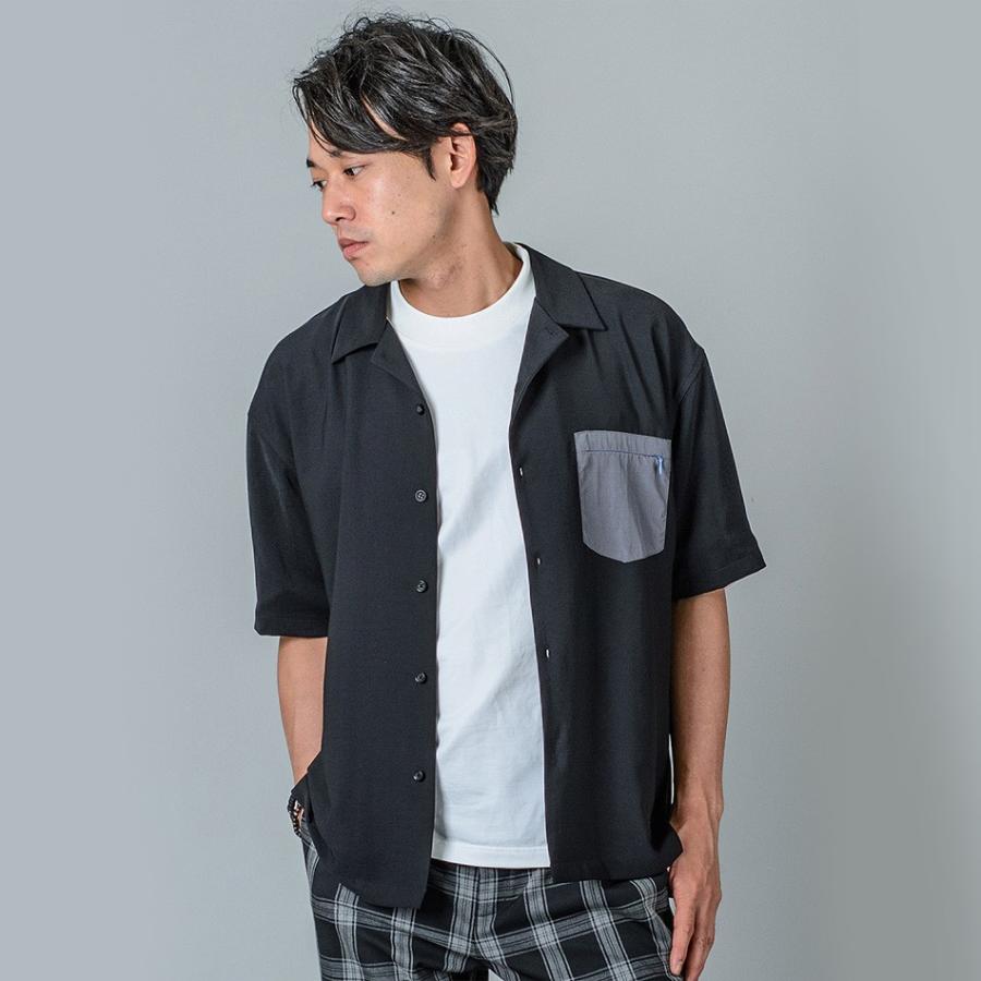 シャツ メンズ カジュアル 半袖 開襟 オープンカラー 無地 黒 S M L グレー ピンク ブラック ビッグシルエット REGIEVO レジエボ | REGIEVO | 04