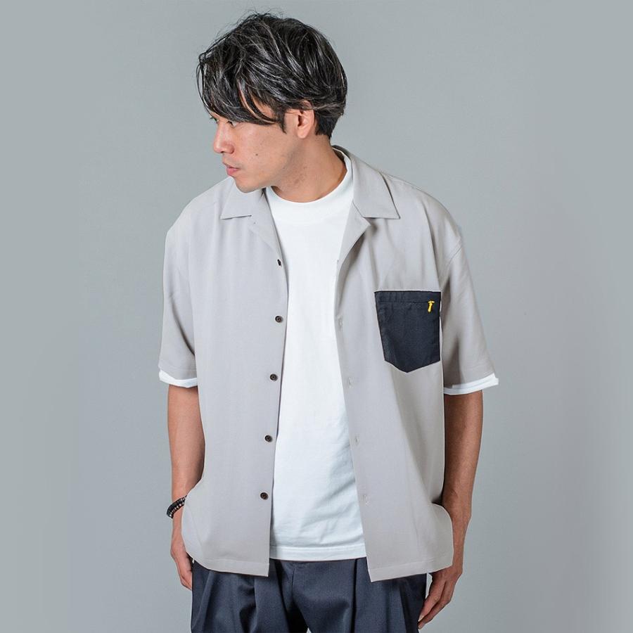 シャツ メンズ カジュアル 半袖 開襟 オープンカラー 無地 黒 S M L グレー ピンク ブラック ビッグシルエット REGIEVO レジエボ | REGIEVO | 05