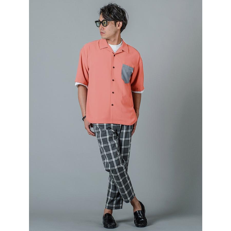 シャツ メンズ カジュアル 半袖 開襟 オープンカラー 無地 黒 S M L グレー ピンク ブラック ビッグシルエット REGIEVO レジエボ | REGIEVO | 10