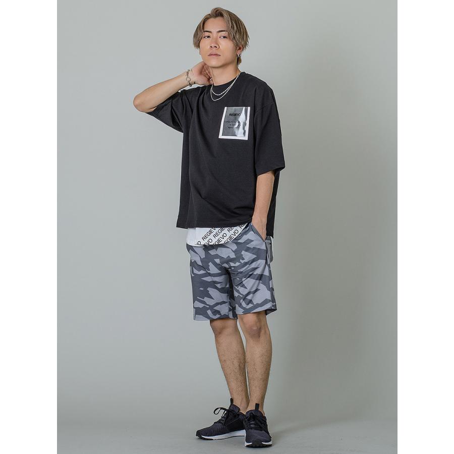 REGIEVO ハーフパンツ ショートパンツ メンズ 総柄 プリント 黒