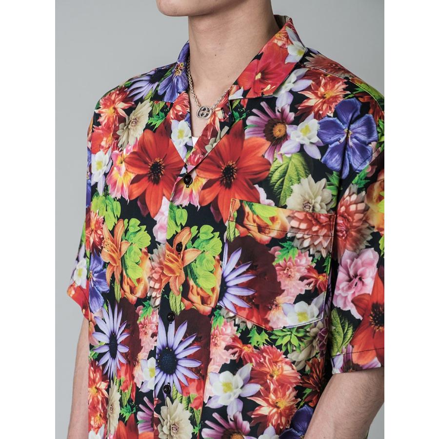 シャツ メンズ カジュアル 半袖 開襟 オープンカラー 花柄 総柄 プリント 派手 カラフル モノクロ S M L 白黒 ビッグシルエット REGIEVO レジエボ | REGIEVO | 12