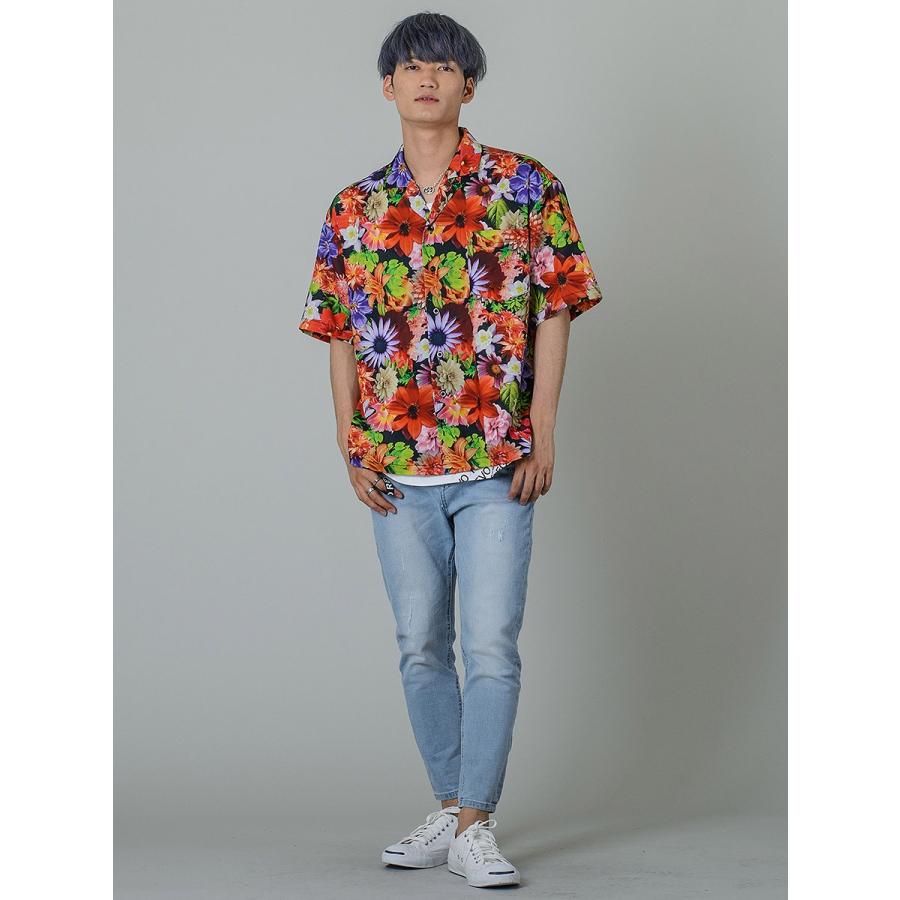 シャツ メンズ カジュアル 半袖 開襟 オープンカラー 花柄 総柄 プリント 派手 カラフル モノクロ S M L 白黒 ビッグシルエット REGIEVO レジエボ | REGIEVO | 04