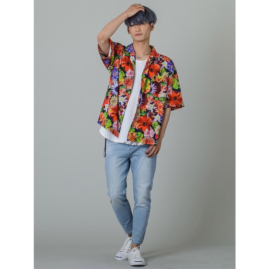 シャツ メンズ カジュアル 半袖 開襟 オープンカラー 花柄 総柄 プリント 派手 カラフル モノクロ S M L 白黒 ビッグシルエット REGIEVO レジエボ | REGIEVO | 05