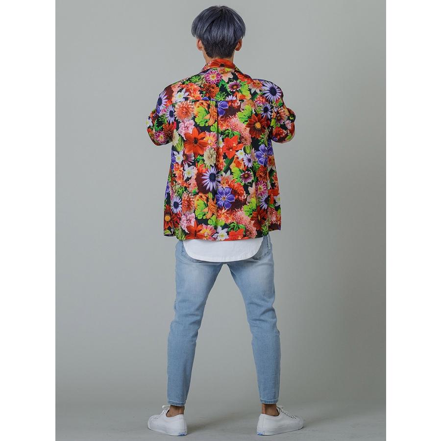 シャツ メンズ カジュアル 半袖 開襟 オープンカラー 花柄 総柄 プリント 派手 カラフル モノクロ S M L 白黒 ビッグシルエット REGIEVO レジエボ | REGIEVO | 07