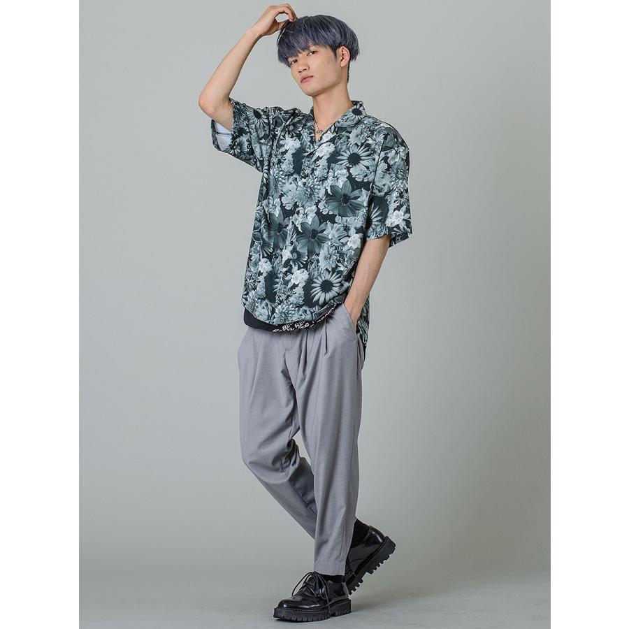 シャツ メンズ カジュアル 半袖 開襟 オープンカラー 花柄 総柄 プリント 派手 カラフル モノクロ S M L 白黒 ビッグシルエット REGIEVO レジエボ | REGIEVO | 10