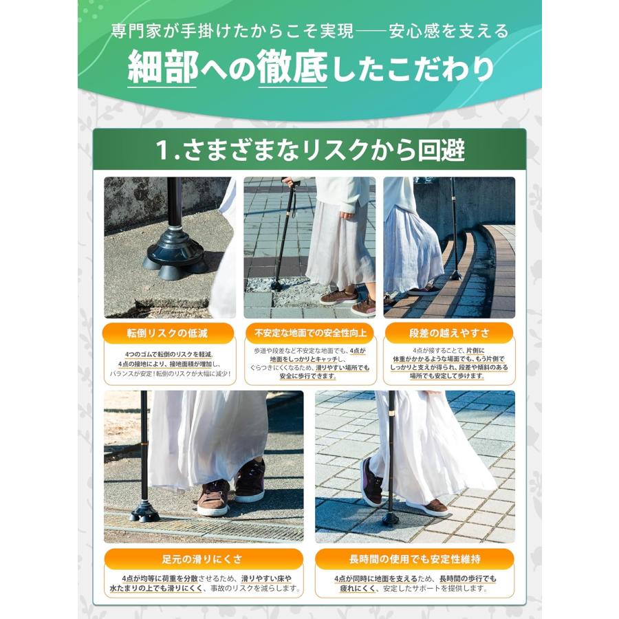 杖 4本足 歩くチカラシリーズ 身長約148~190cm対応 単脚付属 福祉の