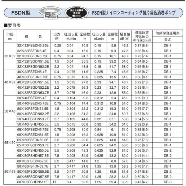 エバラポンプ 給水ポンプ 渦巻ポンプ 50×40FSGDN52.2E 50HZ/200V FSDN型 循環ポンプ_2