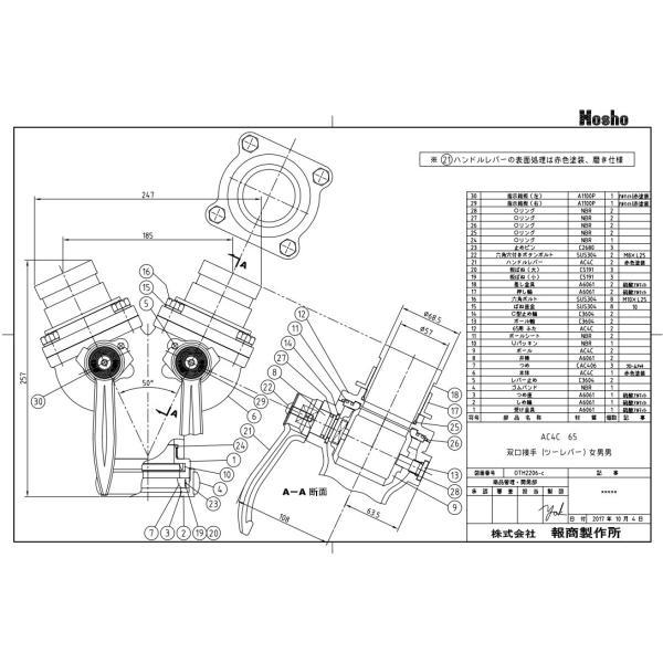 報商製作所 双口接手 Z-2 65A 女男男 制水金具 消防ホース 65mm