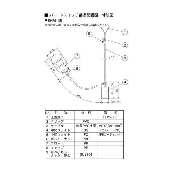 川本ポンプ 水中ポンプ用 フロートスイッチ EHF5-1 ケーブル20m A接点 部品 自動 汚水 給水 排水 ポンプ｜ssn-alpresse｜02