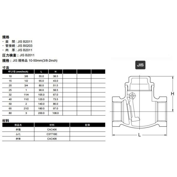 キッツ 逆止弁 チャッキ弁 10K/O-40A 40mm 青銅製,ねじ込み,スイング