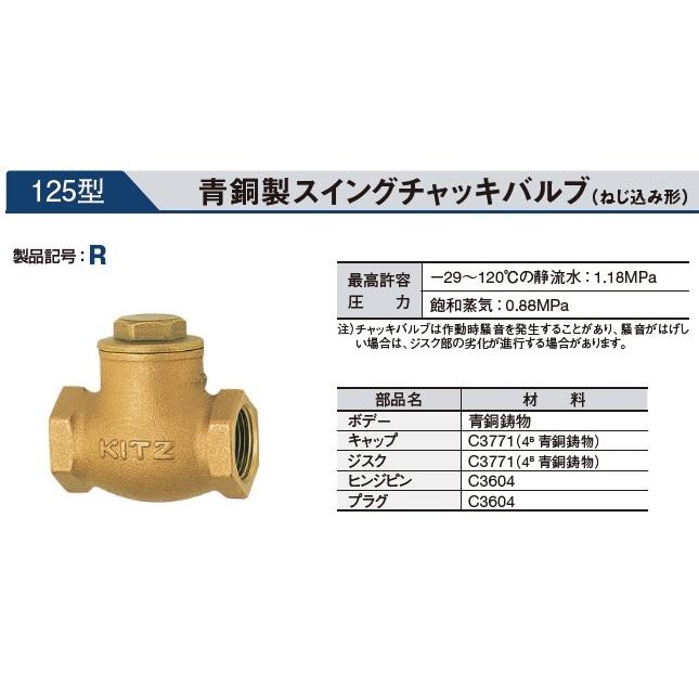 KITZ 逆止弁 20mm チャッキ弁 R-20A 3/4 125型 キッツ スイング