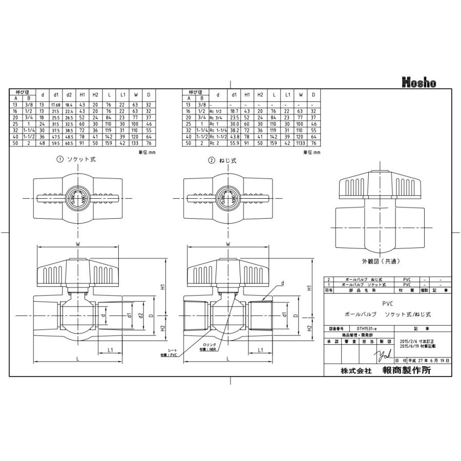 報商製作所 PVC ボールバルブ 40A ソケット式 40mm 塩ビ ボール弁