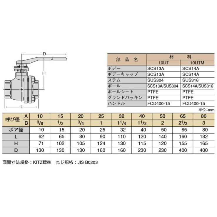キッツ ステンレス ボールバルブ 10UT 15A KITZ ボール弁 : S.S キッツ ステンレス ボールバルブ 10UT 15A KITZ ボール弁 : S.S