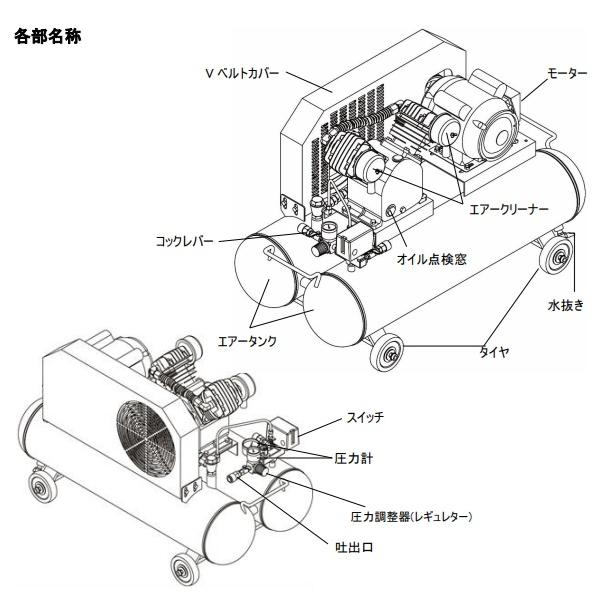 麻場 エアーコンプレッサー 100v 60L ベルト式 エアコンプレッサー 