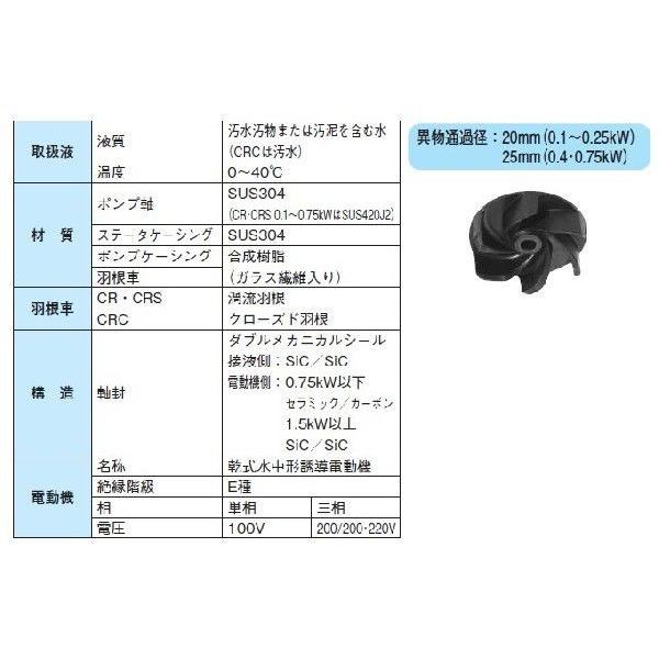 新明和工業 自動交互形 水中ポンプ CR501WS-F50 0.15KW 100V 浄化槽ポンプ 汚水 汚物用 放流ポンプ 排水ポンプの画像