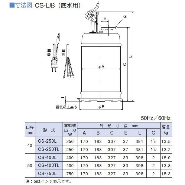 寺田ポンプ 低水位 水中ポンプ ステンレス製 排水ポンプ CS-250L CS