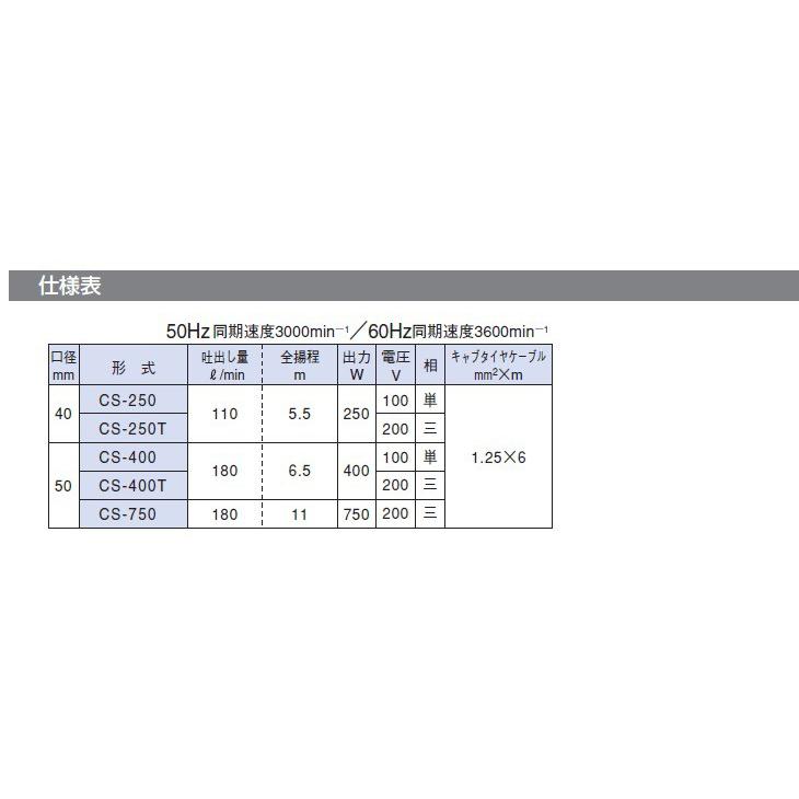 寺田ポンプ 水中ポンプ 200V ステンレス製 排水ポンプ 0.75kw 50mm CS