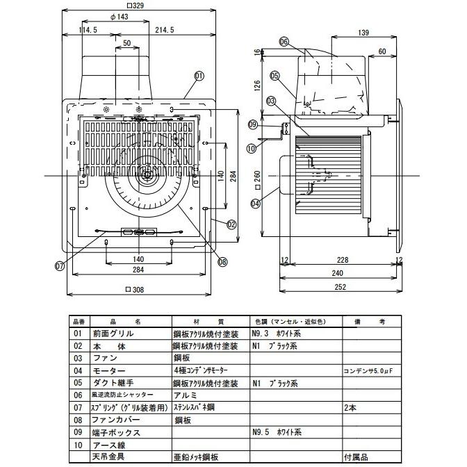 日本電興 天井用 換気扇 150φ 金属製 ダクト用換気扇 厨房用 DV-270
