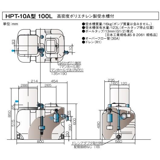 エバラポンプ 水道加圧装置 水道加圧ポンプ 受水槽付き 25HPE0.25+HPT-10A 100L 250W 200V 家庭用 加圧ポンプ 給水ポンプ 井戸ポンプ 給水タンク付き 荏原製作所の画像