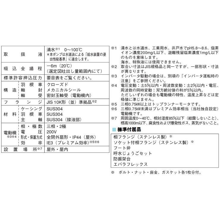 エバラポンプ ステンレス製渦巻ポンプ 32×32FDGP62.2E 2.2kw/60HZ/200V