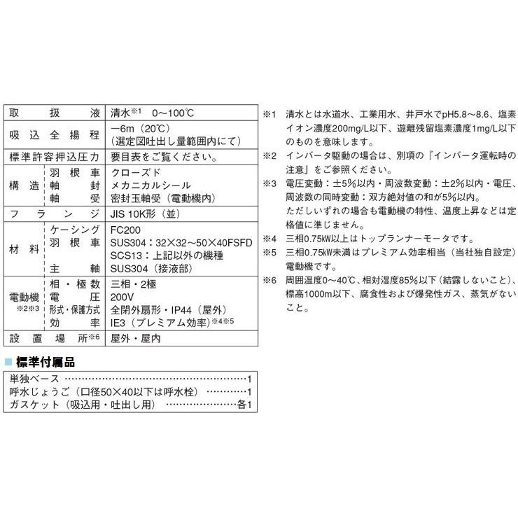 エバラポンプ 片吸込 渦巻ポンプ 50×40FSGD52.2E 2.2kw 50HZ 200V 荏原ポンプ 循環ポンプ 給水ポンプ 渦巻きポンプ 冷温水 50mm FSD型_2