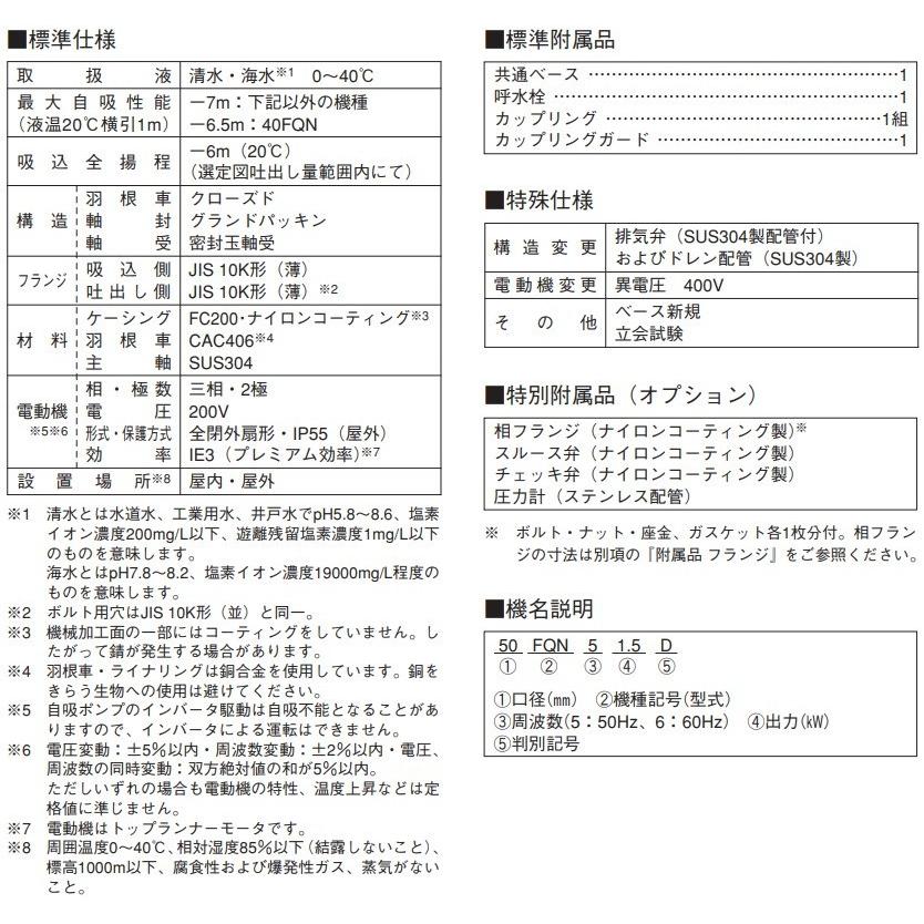 エバラポンプ 給水ポンプ 自吸ポンプ 40FQN62.2E 60HZ/200V モーター付 FQN型 循環ポンプ_1