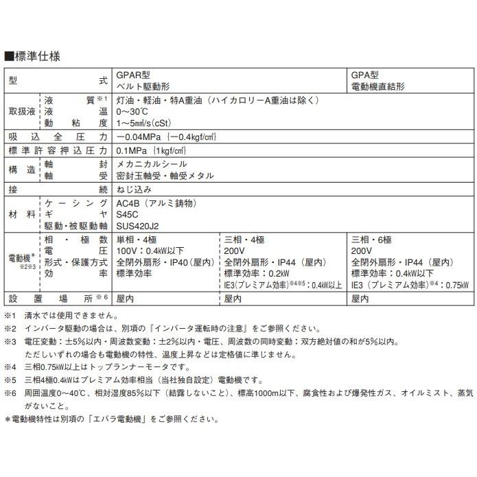 エバラポンプ 灯油ギヤポンプ GPAR型 15GPAR5.2/15GPAR6.2 200V モーター無し ギヤーポンプ_1