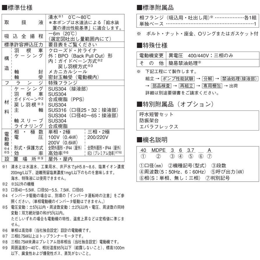 エバラポンプ ステンレス製多段渦巻ポンプ 32MDPE25.4 50HZ/200V 循環ポンプ 給水ポンプ 給湯|ssnet|02