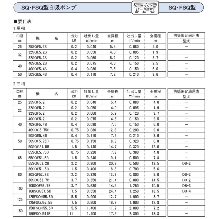 エバラポンプ 渦巻ポンプ 自吸式ポンプ SQ型 50SQF5.75B 50HZ/200V モーター付 循環ポンプ 給水ポンプ 揚水_2