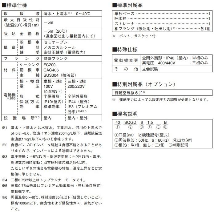 エバラポンプ 自吸式ポンプ 25SQFD6.25SA 25mm 0.25kw 60HZ 100V 給水