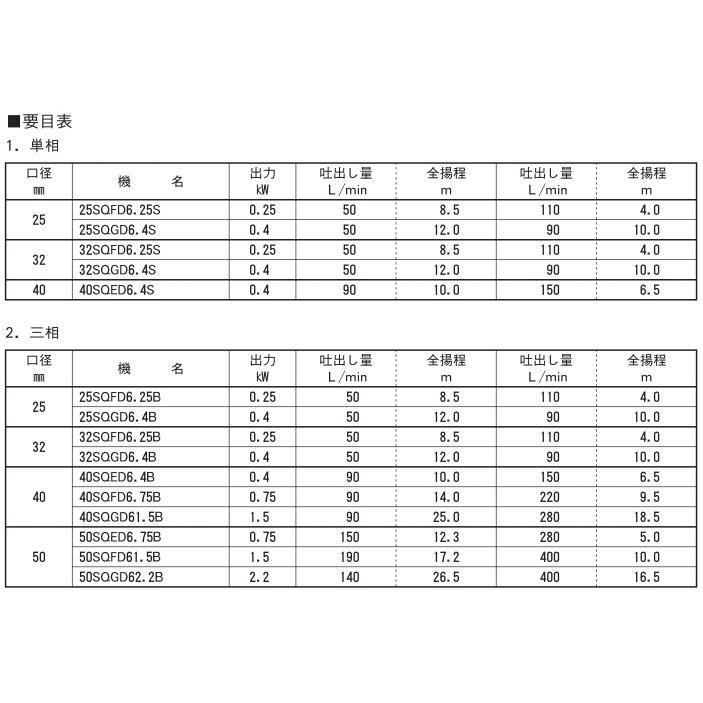 エバラポンプ 自吸式ポンプ 25SQFD6.25SA 25mm 0.25kw 60HZ 100V 給水