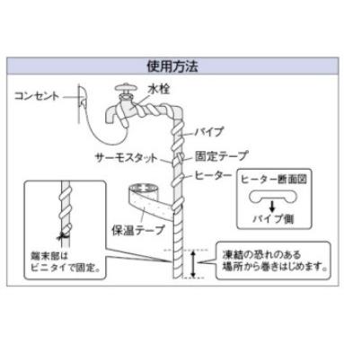 カクダイ 水道凍結防止ヒーター 1m 水道凍結防止帯 9698-1 横水栓 自在