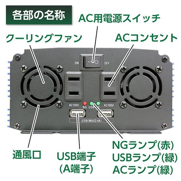 メルテック カーインバーター 12V 800W バッテリー接続 静音