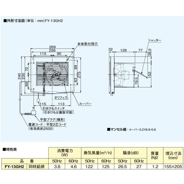 パナソニック 居間用 換気扇 FY-13GH2 同時給排/壁埋込形 : S.S net